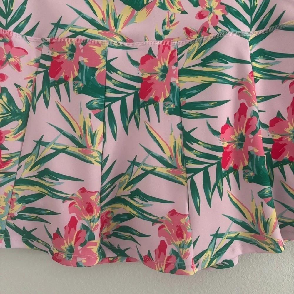 VOGO Athletica Tropical Floral Skort Pink Active Skirt w/ Built-In Shorts Size L